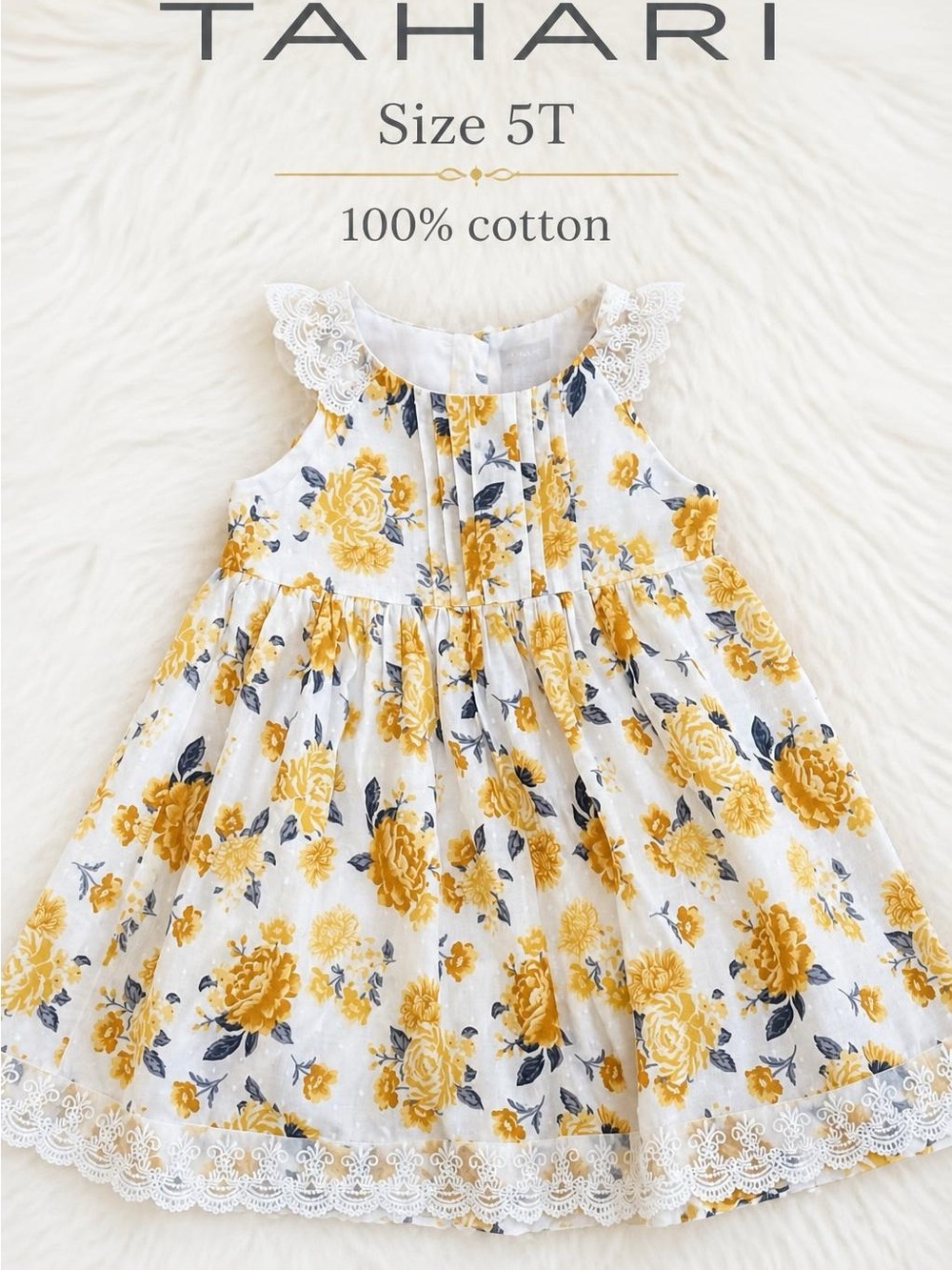 TAHARI Girls’ Floral Dress Size 5T | 100% Cotton